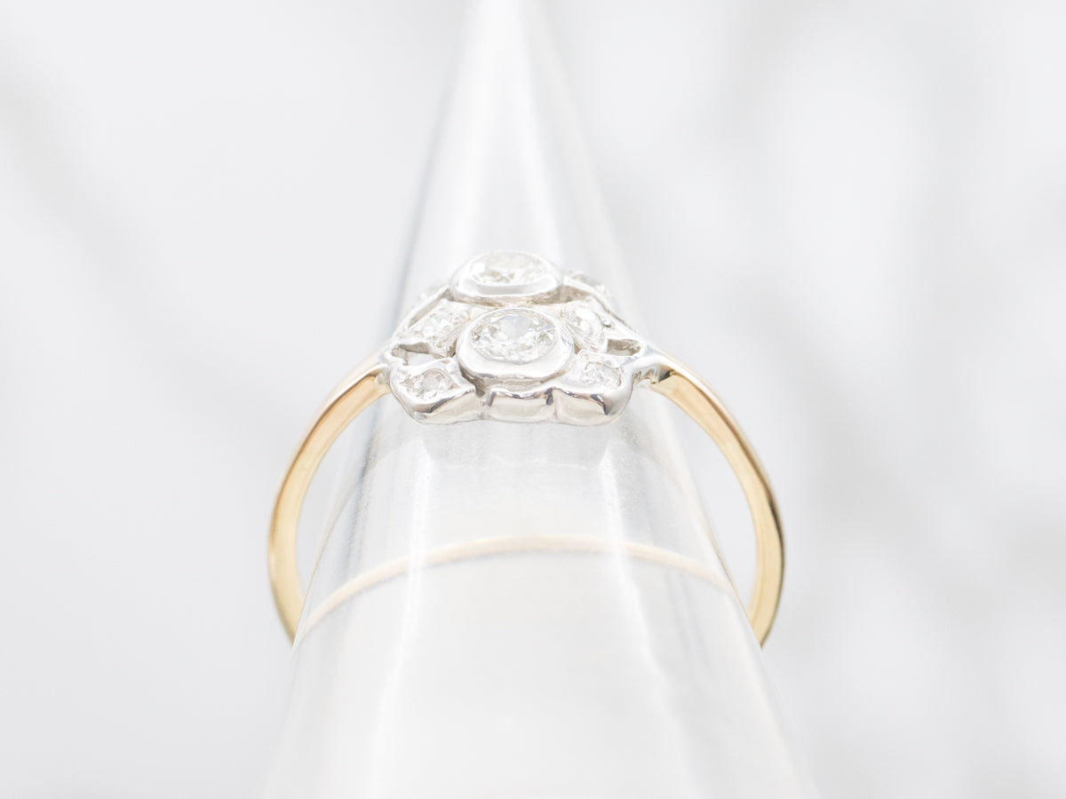 Vintage Two Tone 1940s Diamond Dinner Ring