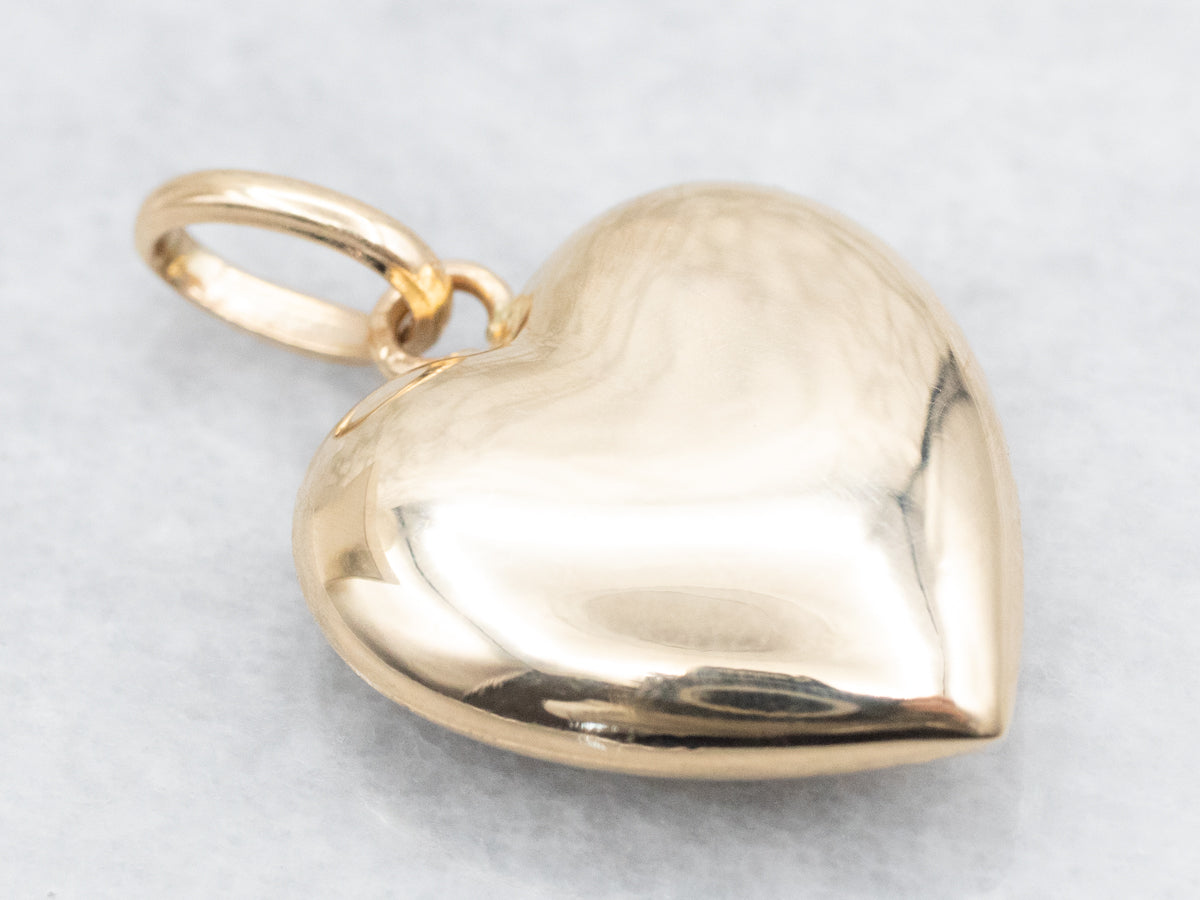 Vintage Gold Puffy Heart Charm Pendant