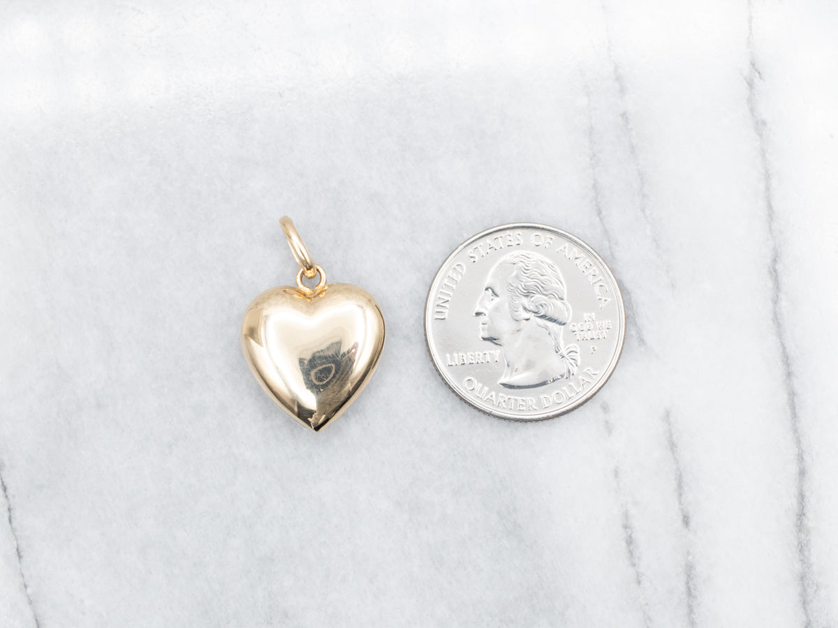 Vintage Gold Puffy Heart Charm Pendant