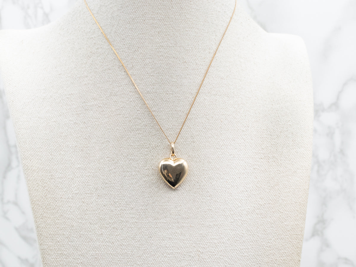 Vintage Gold Puffy Heart Charm Pendant