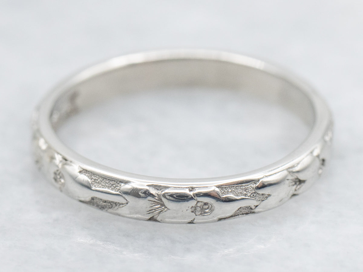 Vintage Platinum Embossed Floral Pattern Band