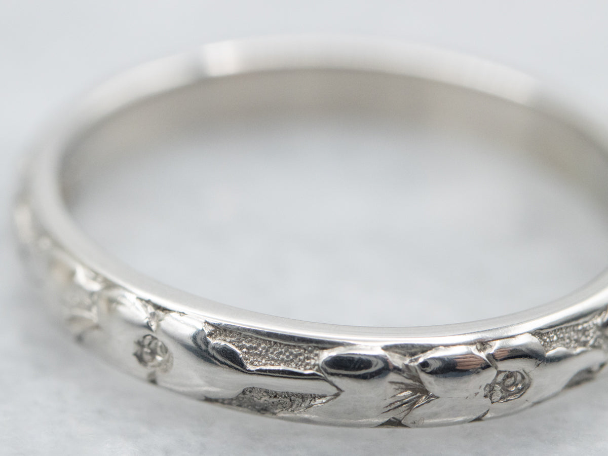 Vintage Platinum Embossed Floral Pattern Band