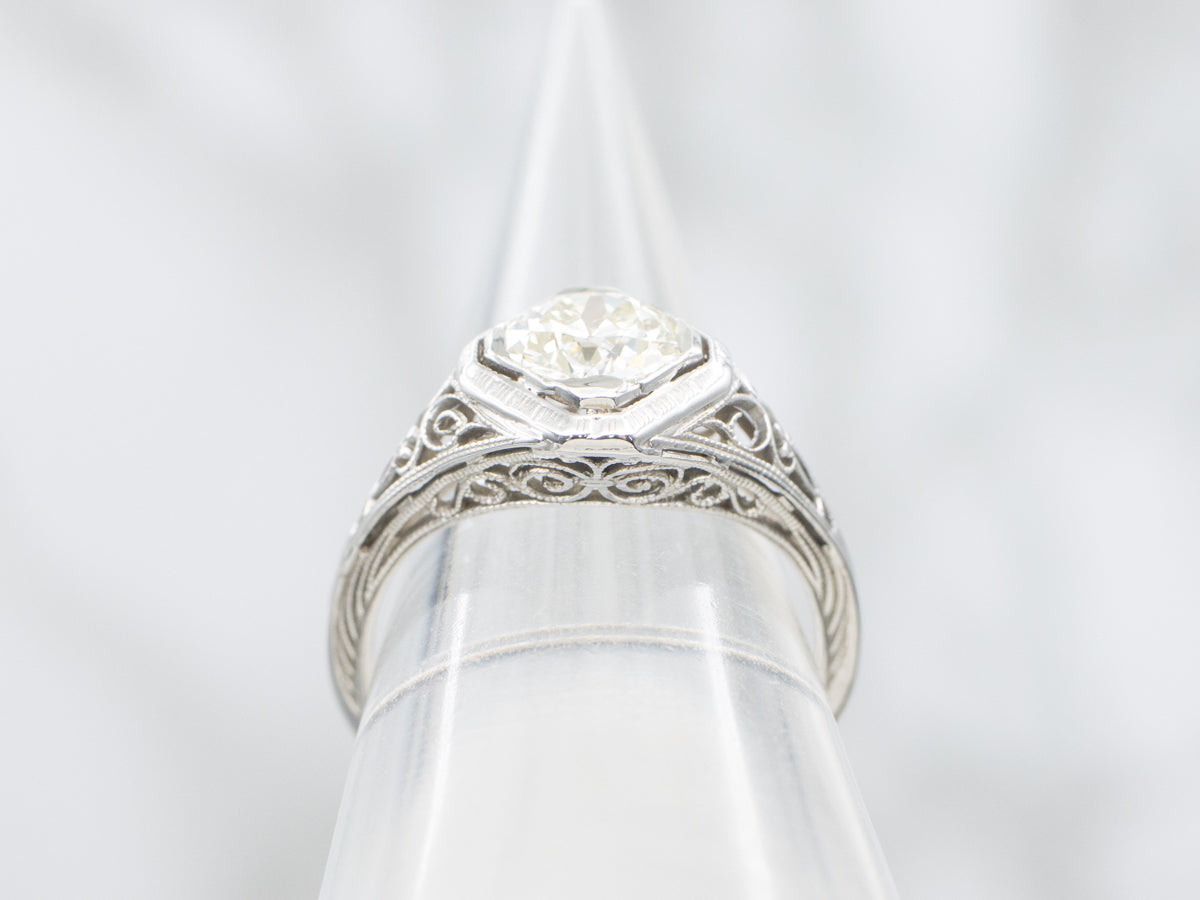 Art Deco White Gold Old European Cut Diamond Ring