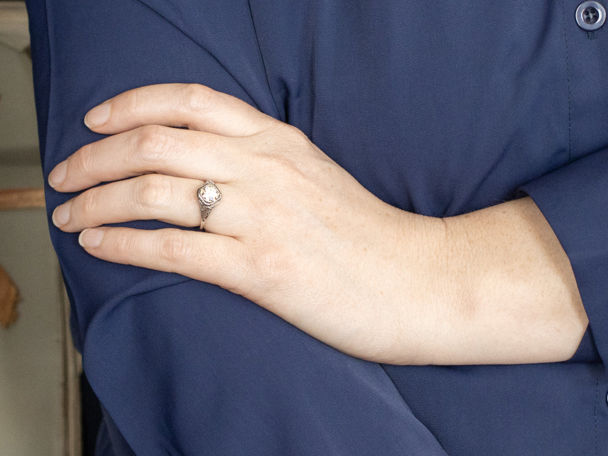 Art Deco White Gold Old European Cut Diamond Ring