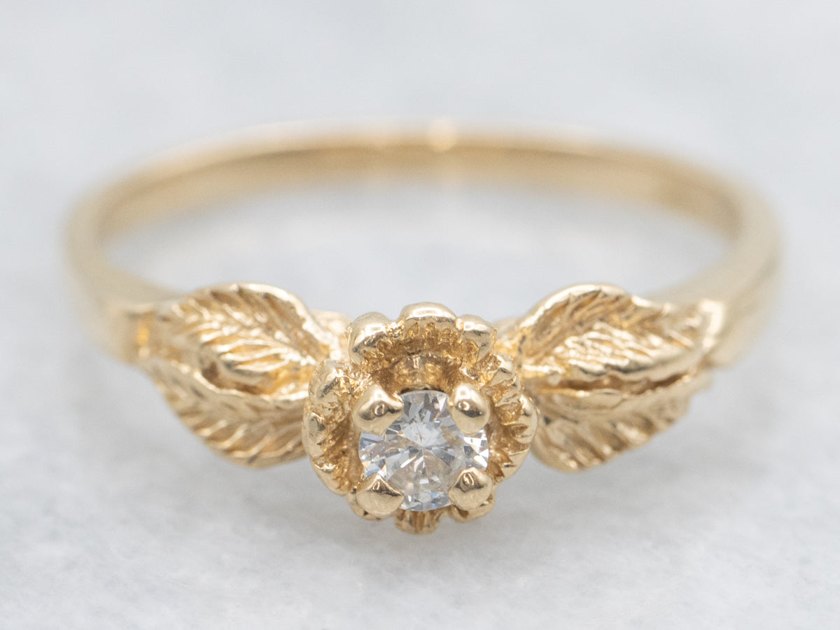 Polished Gold Diamond Rose-Flower Engagement Ring