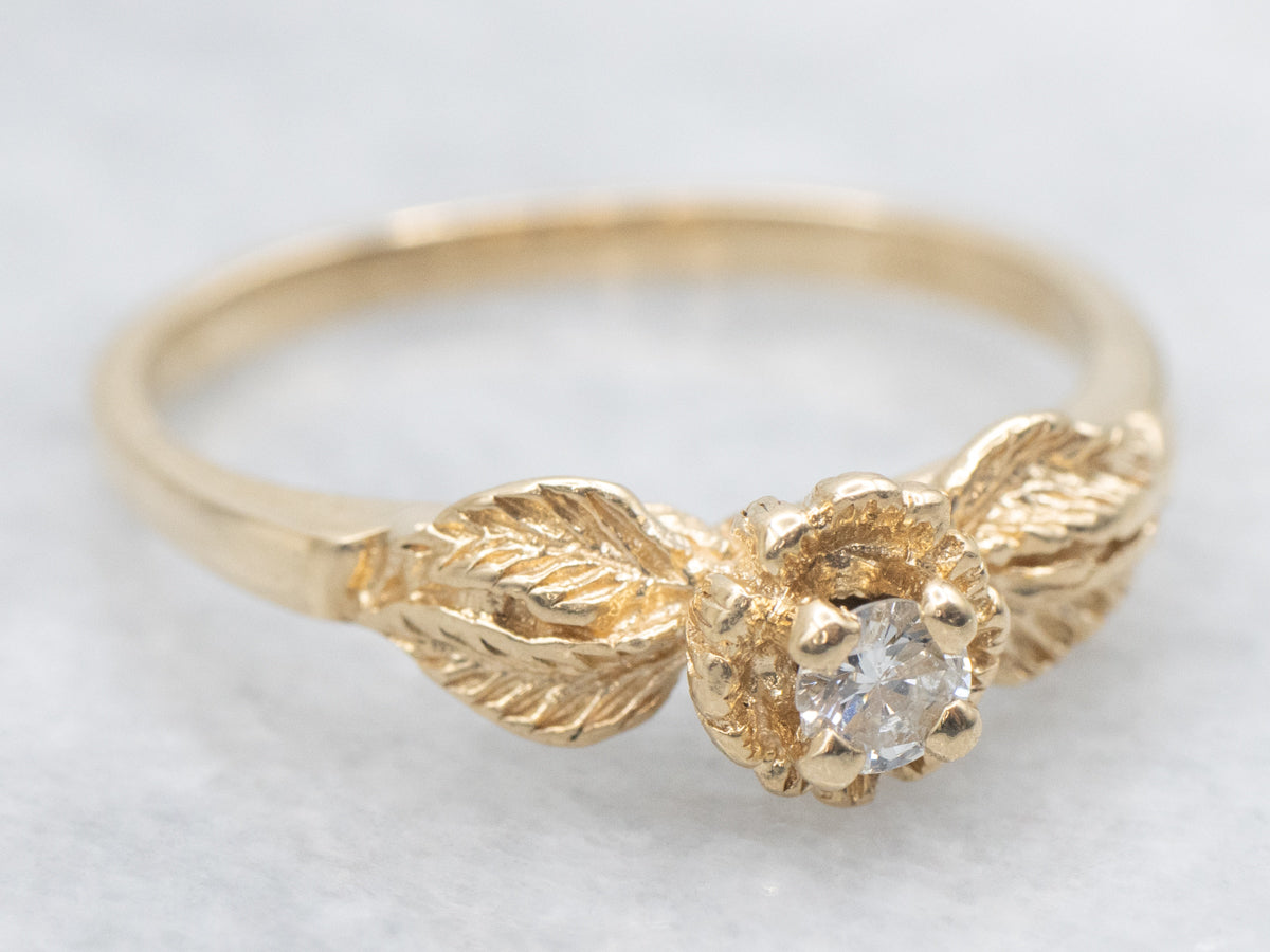 Polished Gold Diamond Rose-Flower Engagement Ring