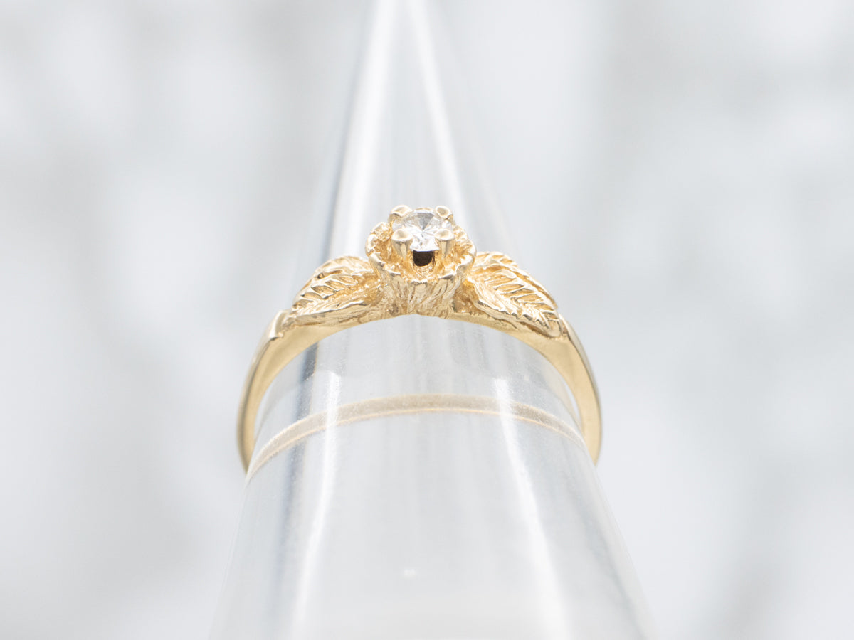 Polished Gold Diamond Rose-Flower Engagement Ring