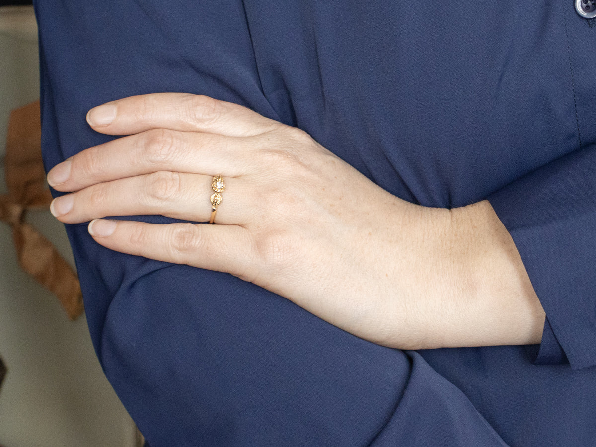 Polished Gold Diamond Rose-Flower Engagement Ring