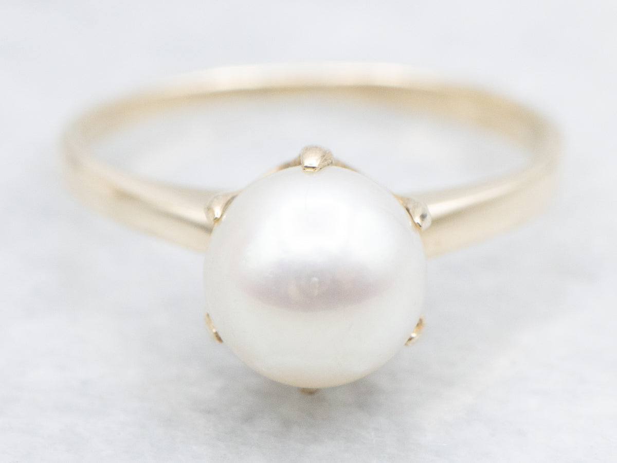 White Pearl Solitaire Ring
