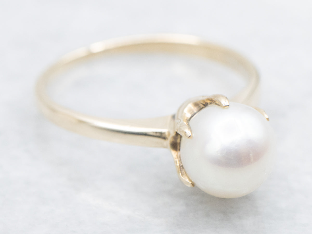 White Pearl Solitaire Ring