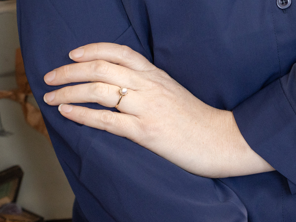 White Pearl Solitaire Ring