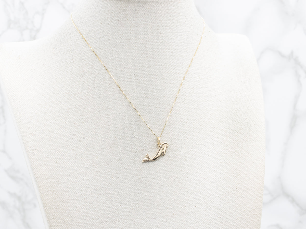 Polished Gold Whale Charm Pendant