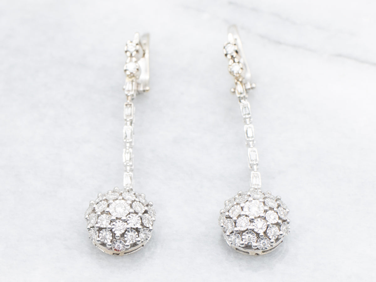 Brilliant Mixed Cut Diamond Bar Drop Earrings