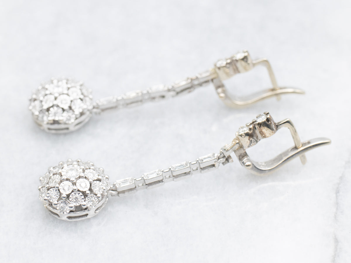 Brilliant Mixed Cut Diamond Bar Drop Earrings