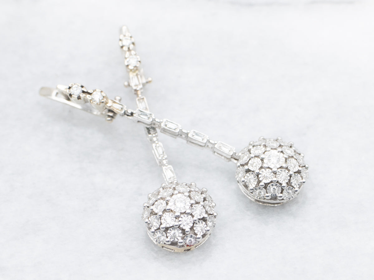 Brilliant Mixed Cut Diamond Bar Drop Earrings