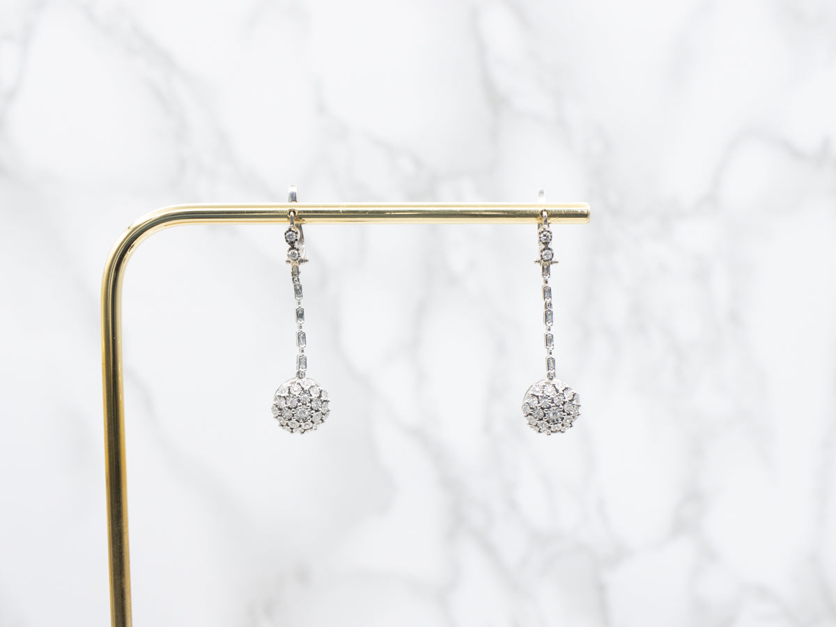 Brilliant Mixed Cut Diamond Bar Drop Earrings