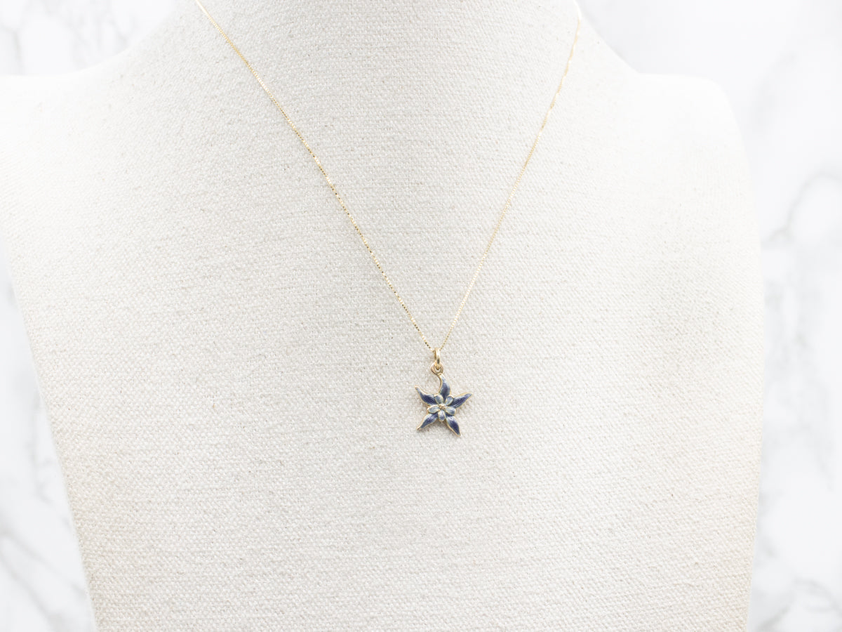 Sweet Blue Enamel Flower Pendant