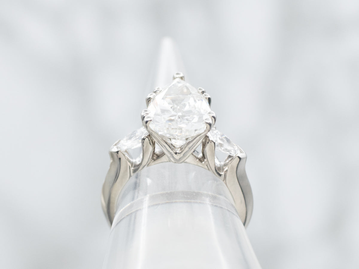 GIA Certified Pear Cut Diamond Three Stone Engagement Ring