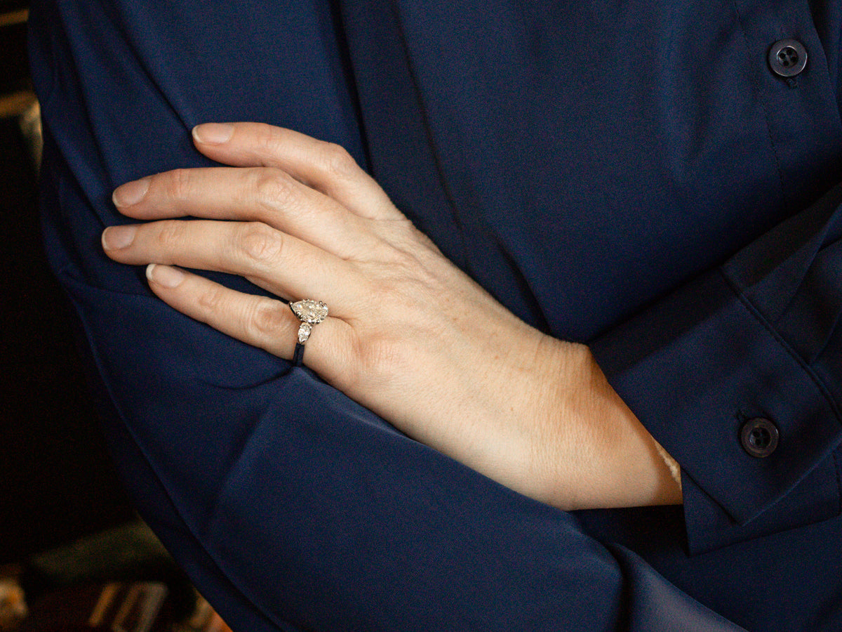 GIA Certified Pear Cut Diamond Three Stone Engagement Ring