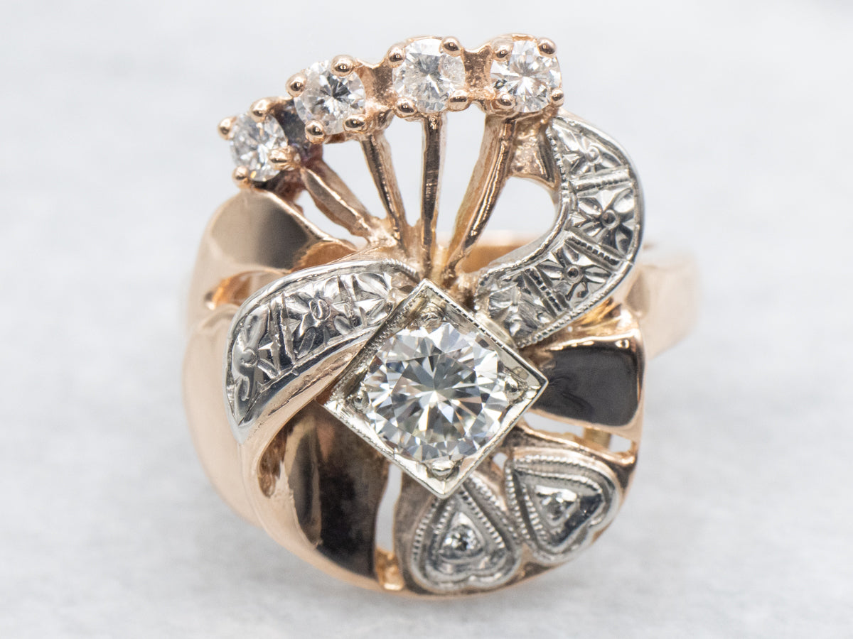 Sweetheart Retro-Era Two-Tone Diamond Cocktail Ring