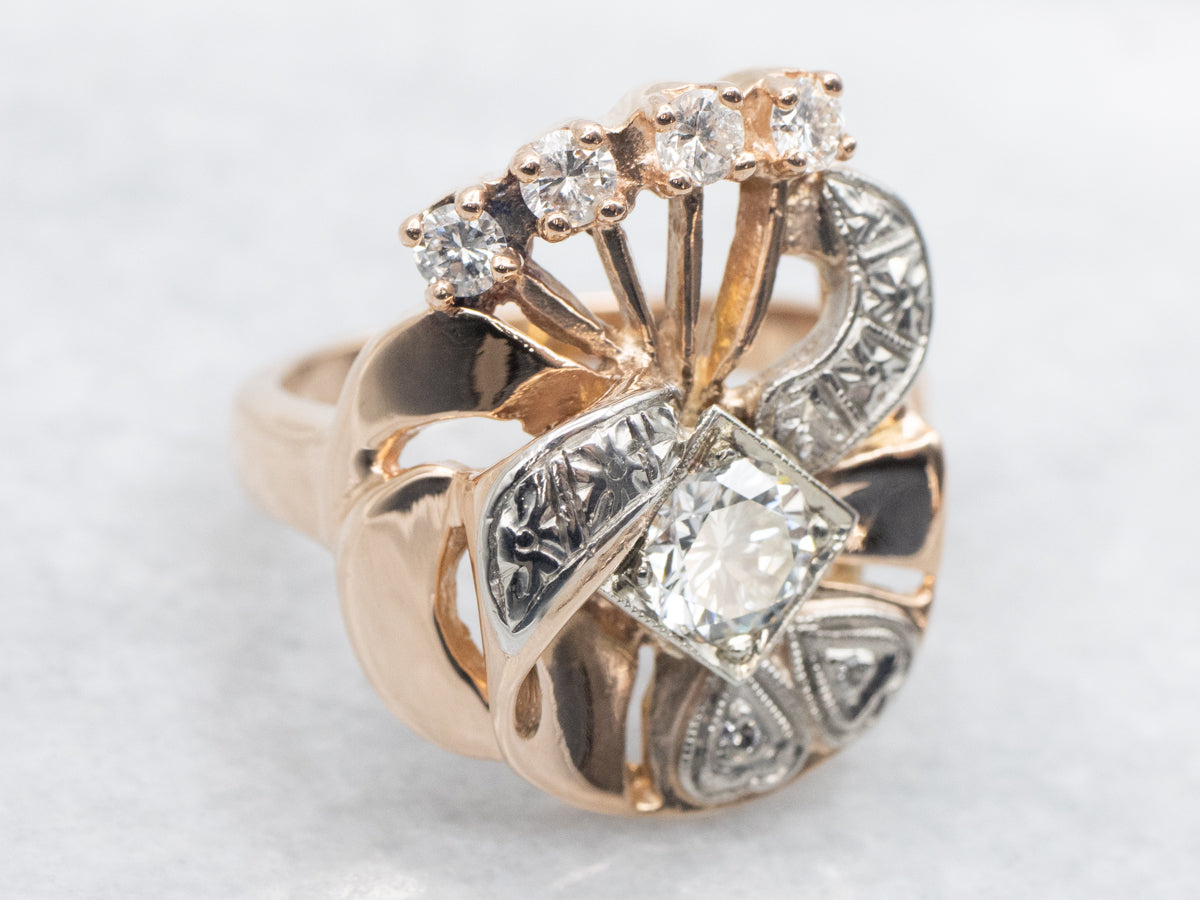 Sweetheart Retro-Era Two-Tone Diamond Cocktail Ring