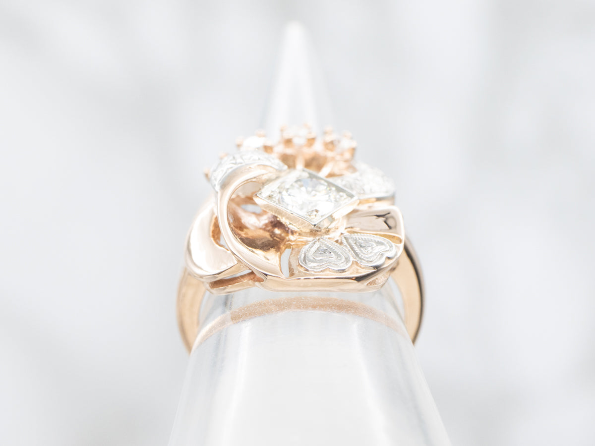 Sweetheart Retro-Era Two-Tone Diamond Cocktail Ring