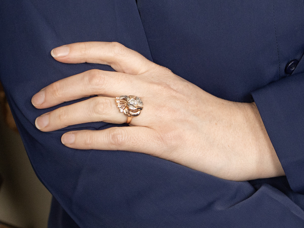 Sweetheart Retro-Era Two-Tone Diamond Cocktail Ring