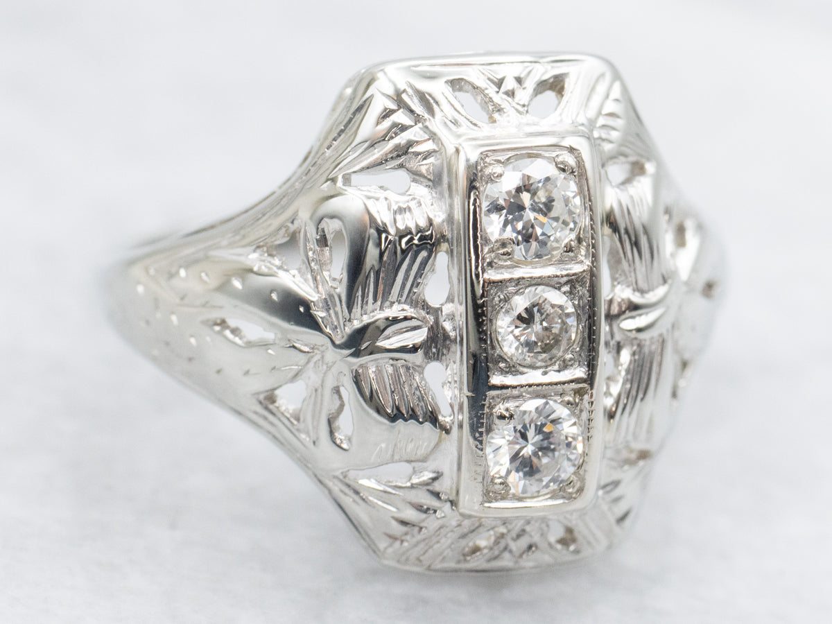 Late Art Deco Three Stone Diamond Dinner Ring