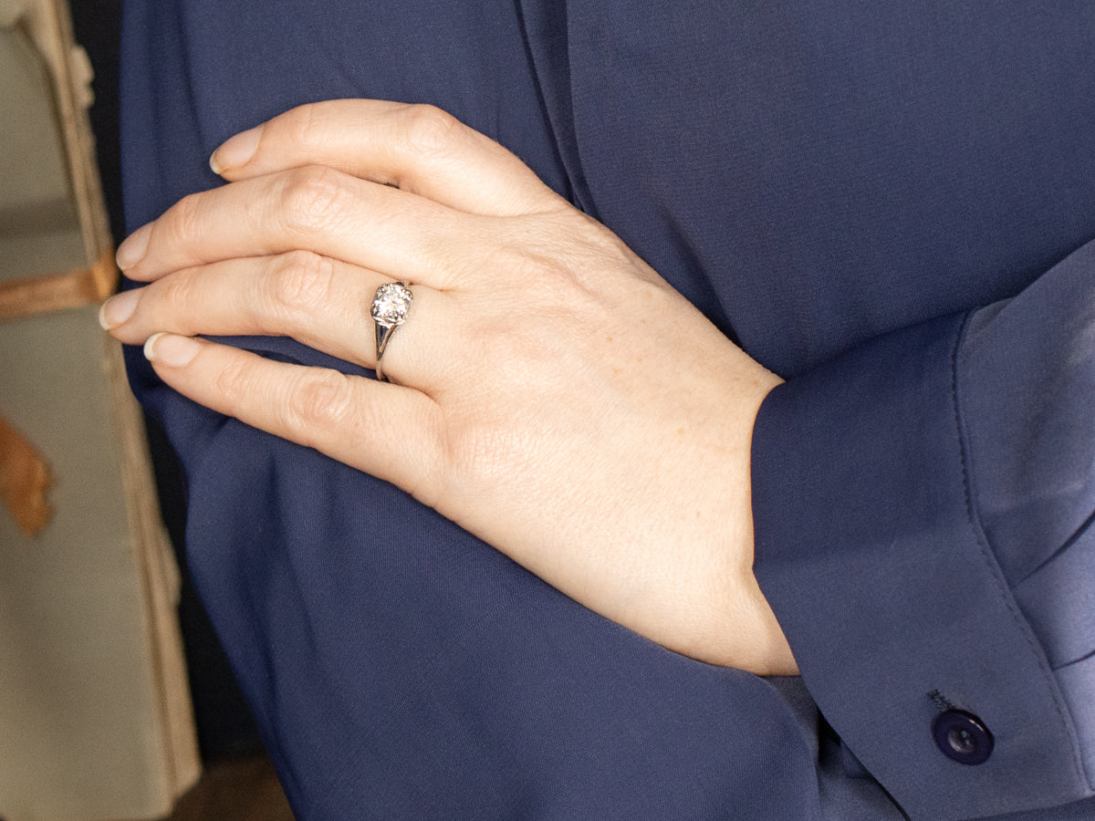 Art Deco GIA Certified Diamond and Sapphire Engagement Ring