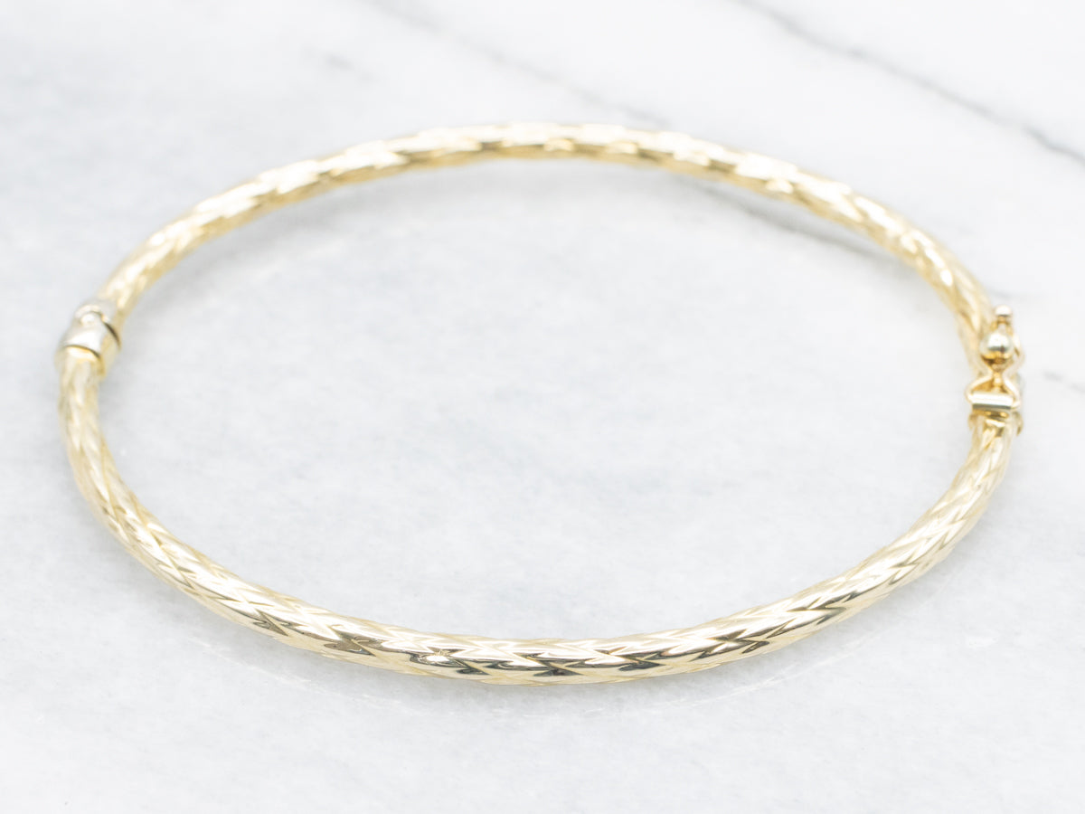 Textured Gold Hinged Bangle Bracelet