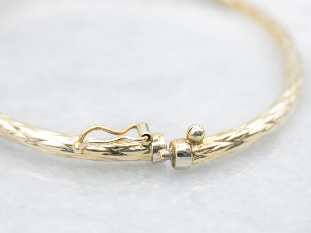 Textured Gold Hinged Bangle Bracelet