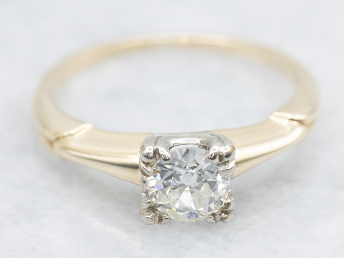 Retro European Cut Diamond Solitaire Engagement Ring