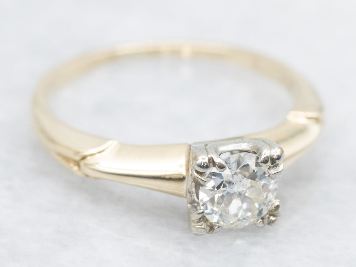 Retro European Cut Diamond Solitaire Engagement Ring