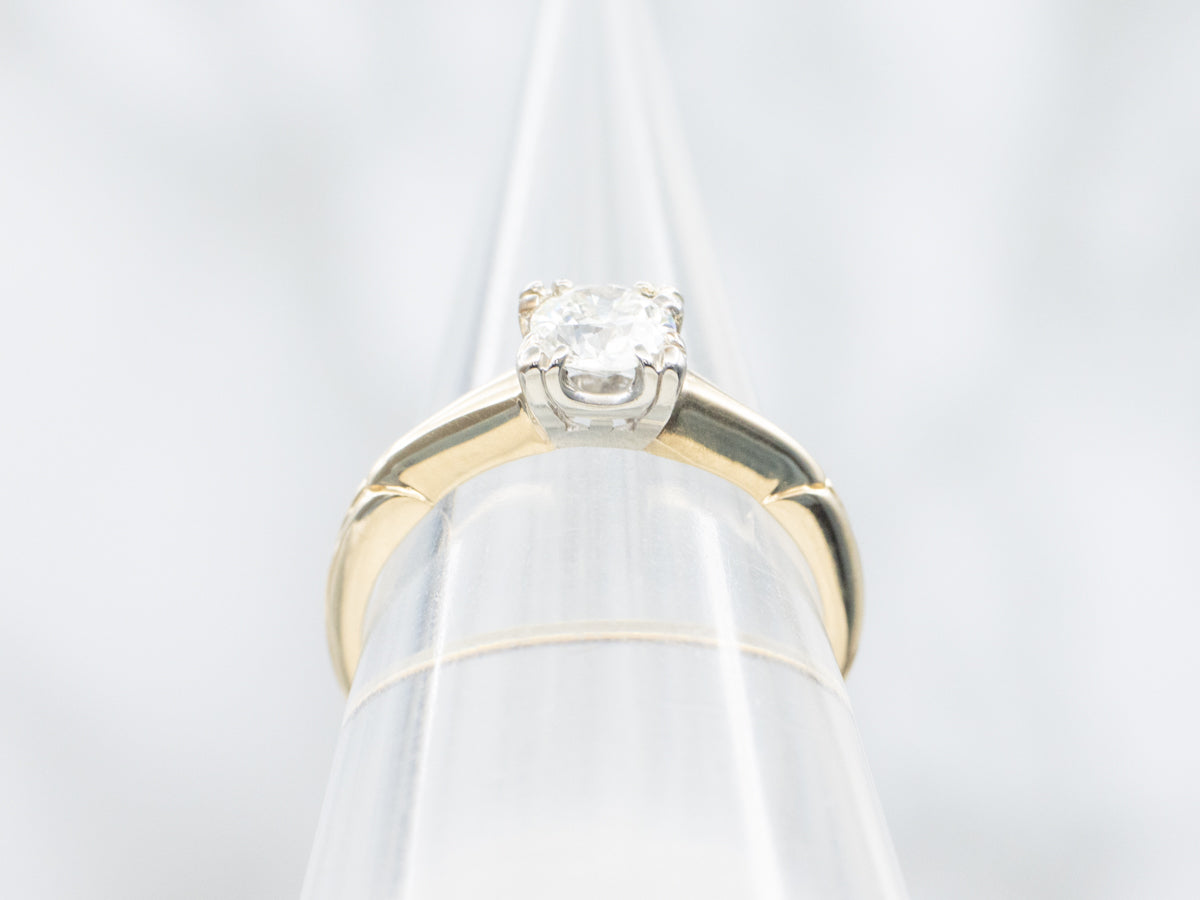 Retro European Cut Diamond Solitaire Engagement Ring