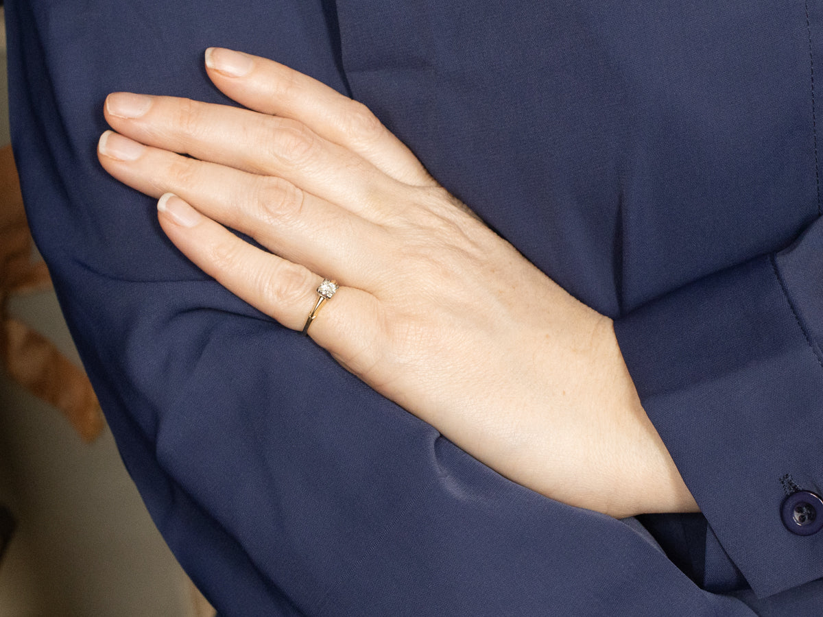 Retro European Cut Diamond Solitaire Engagement Ring