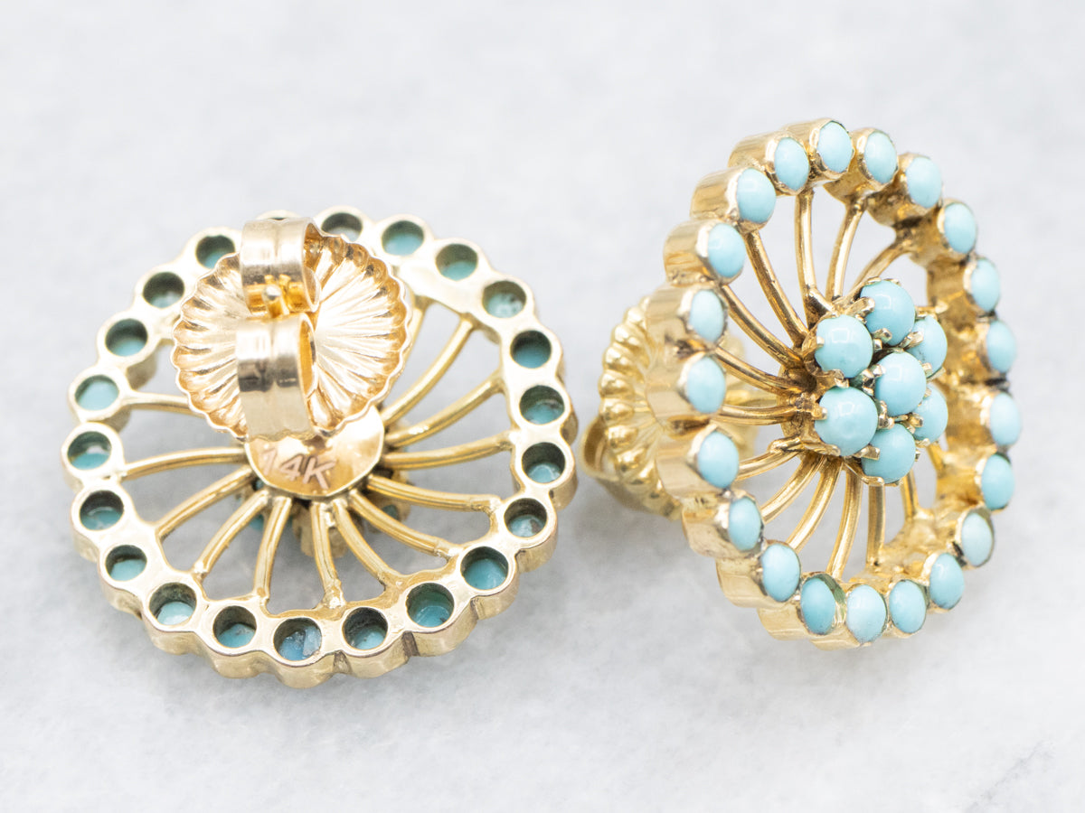 Gold Filigree and Turquoise Cabochon Stud Earrings