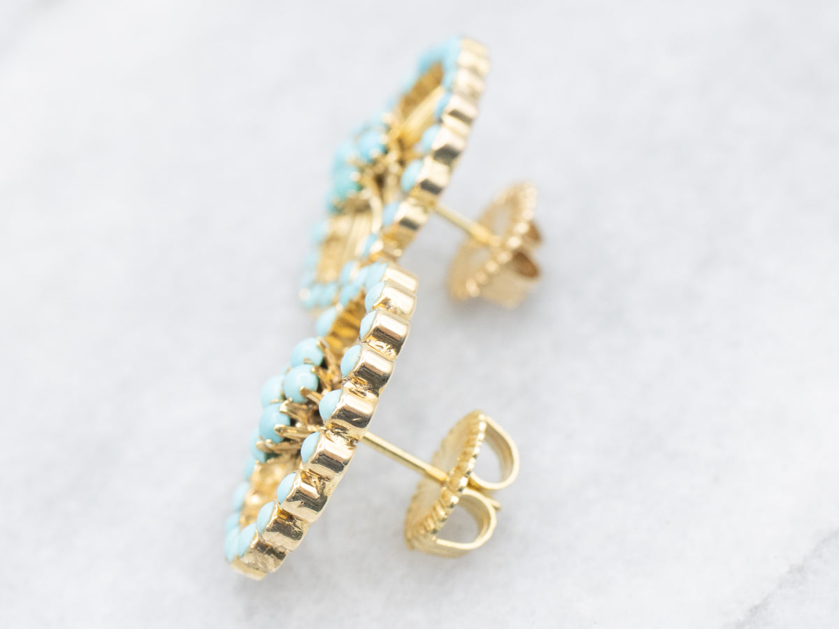 Gold Filigree and Turquoise Cabochon Stud Earrings
