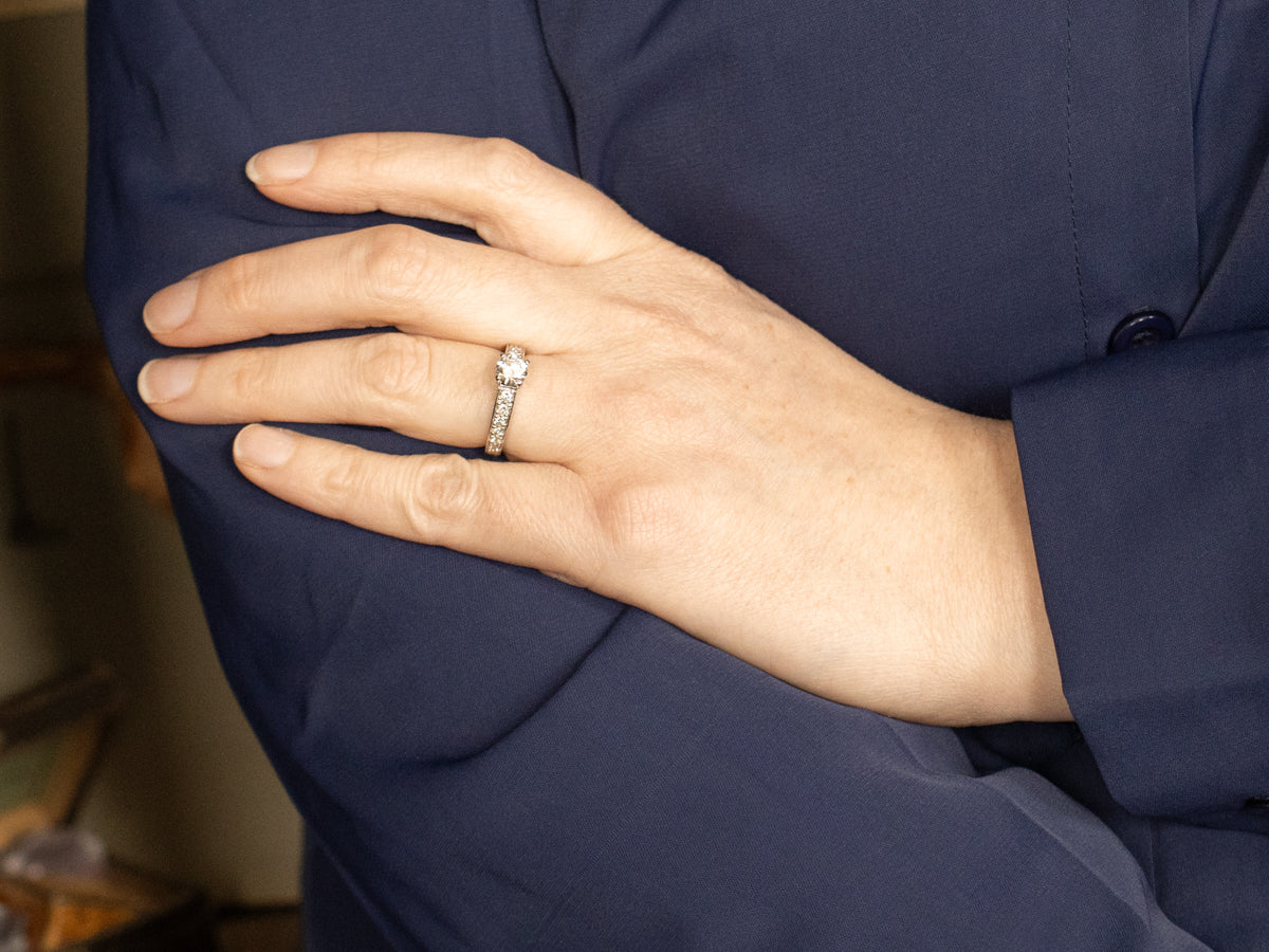 Engraved Platinum Round Brilliant Diamond Engagement Ring