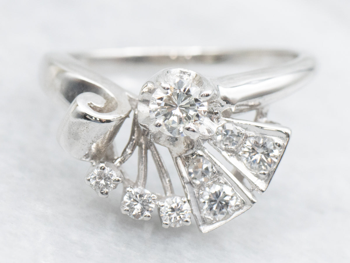 Diamond 1950s White Gold Cocktail Ring