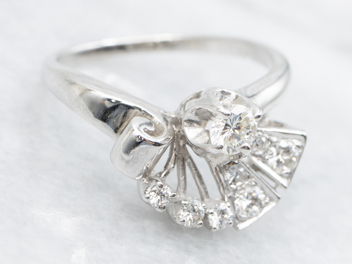 Diamond 1950s White Gold Cocktail Ring