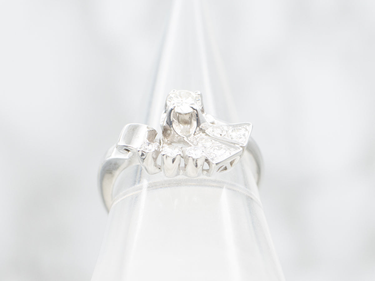 Diamond 1950s White Gold Cocktail Ring