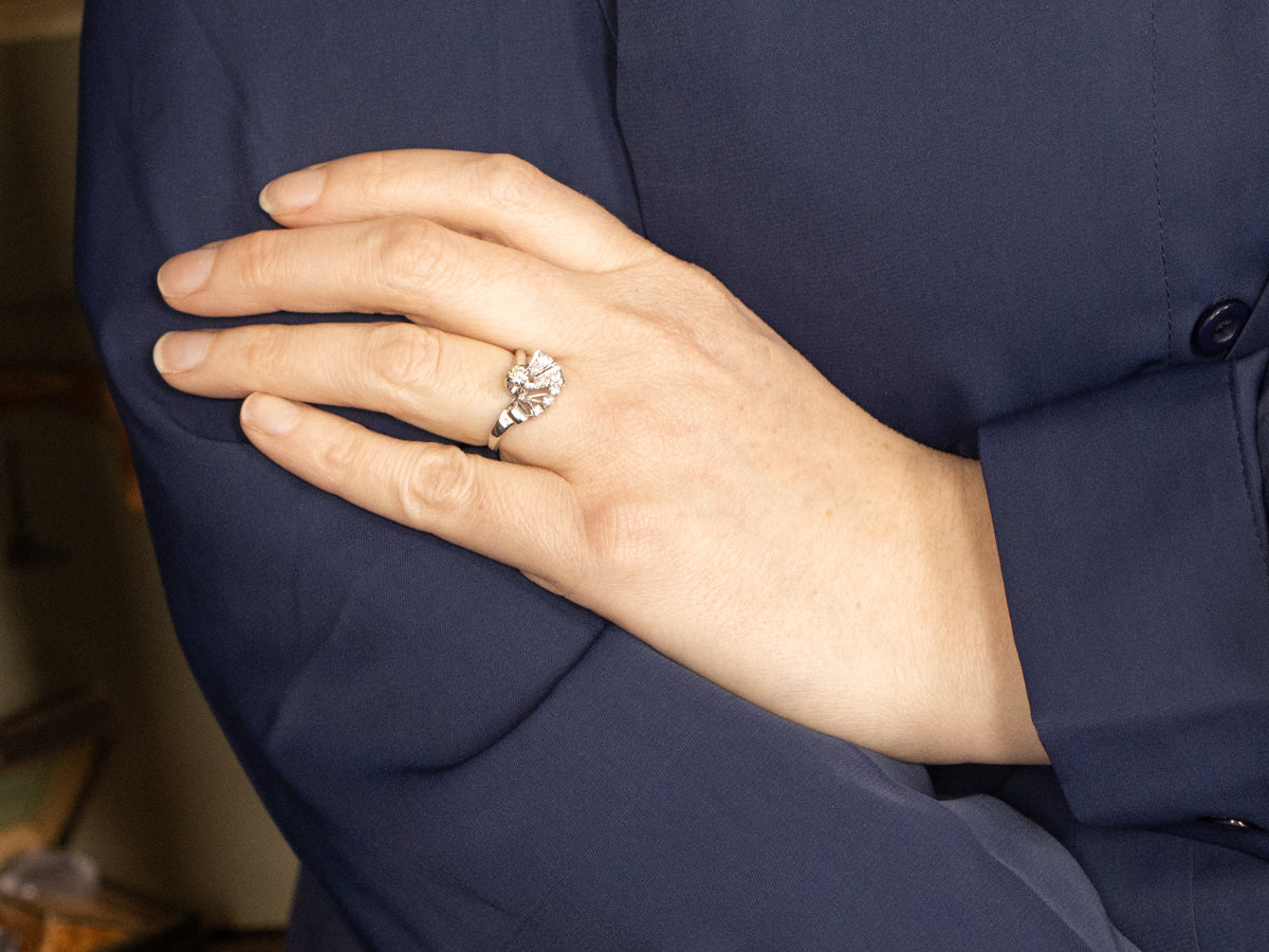 Diamond 1950s White Gold Cocktail Ring
