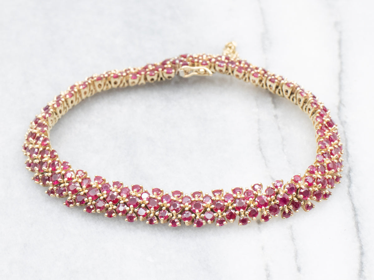 Stunning Gold and Ruby Cluster Gemstone Bracelet