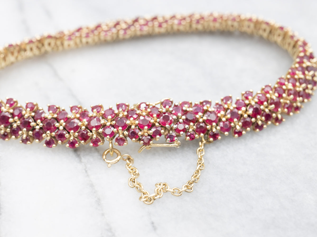 Stunning Gold and Ruby Cluster Gemstone Bracelet