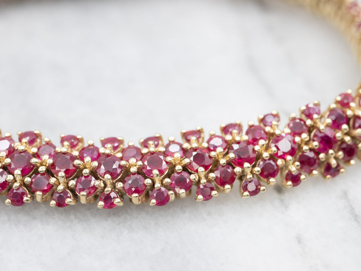 Stunning Gold and Ruby Cluster Gemstone Bracelet