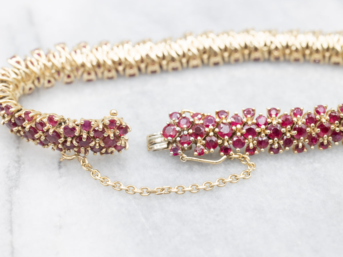 Stunning Gold and Ruby Cluster Gemstone Bracelet