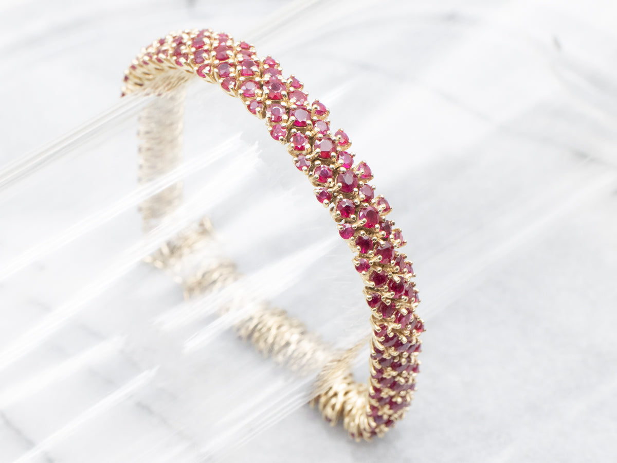 Stunning Gold and Ruby Cluster Gemstone Bracelet