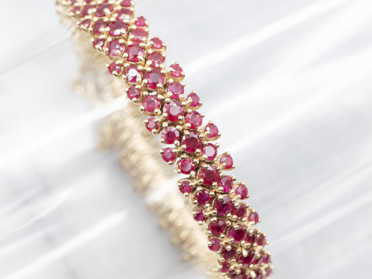Stunning Gold and Ruby Cluster Gemstone Bracelet