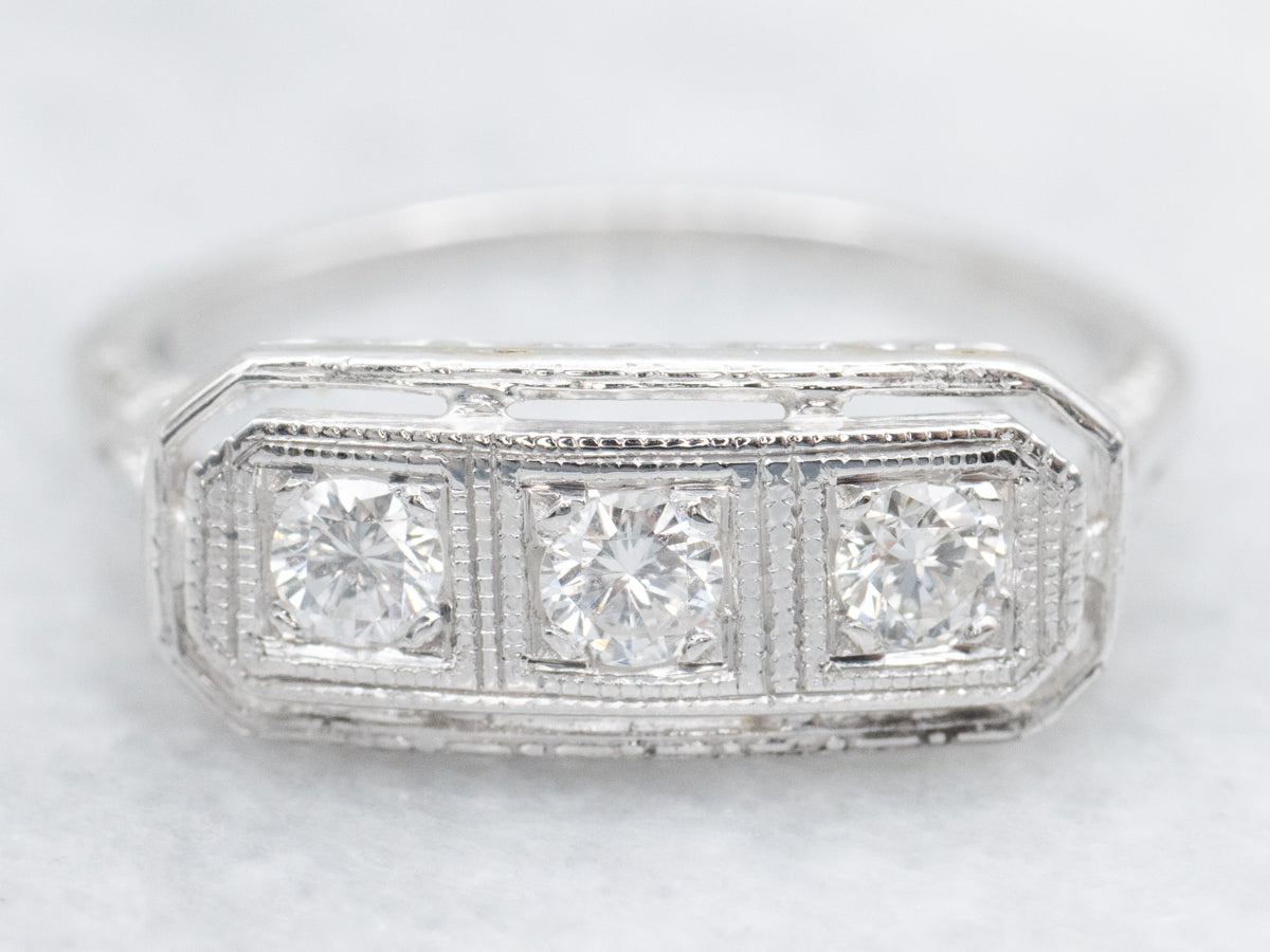 Late Art Deco Three Stone Diamond Ring