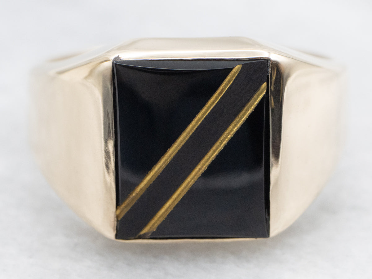 Men's Mid-Century Black Onyx and Lapis Striped Ring